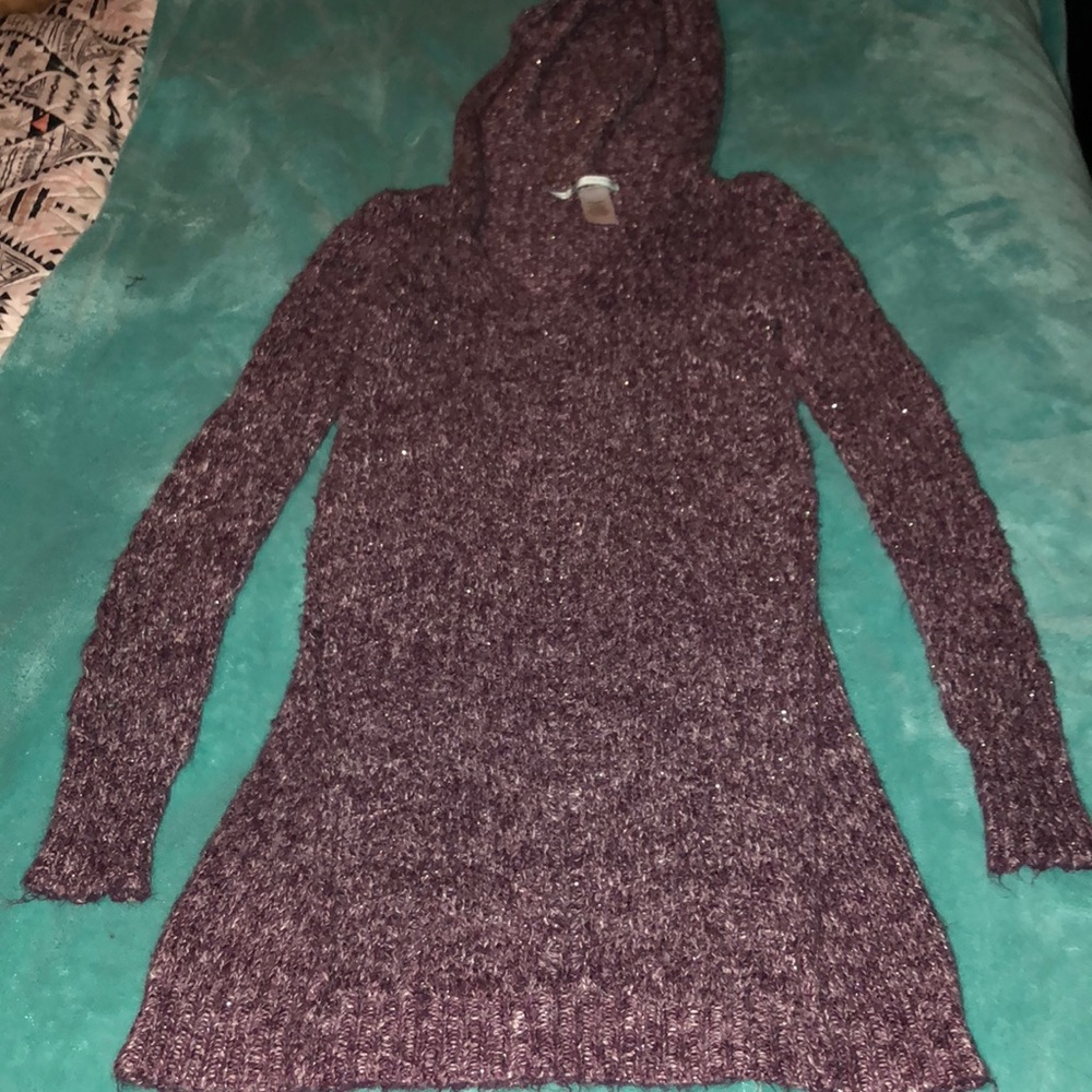 Long purple hooded sweater dress